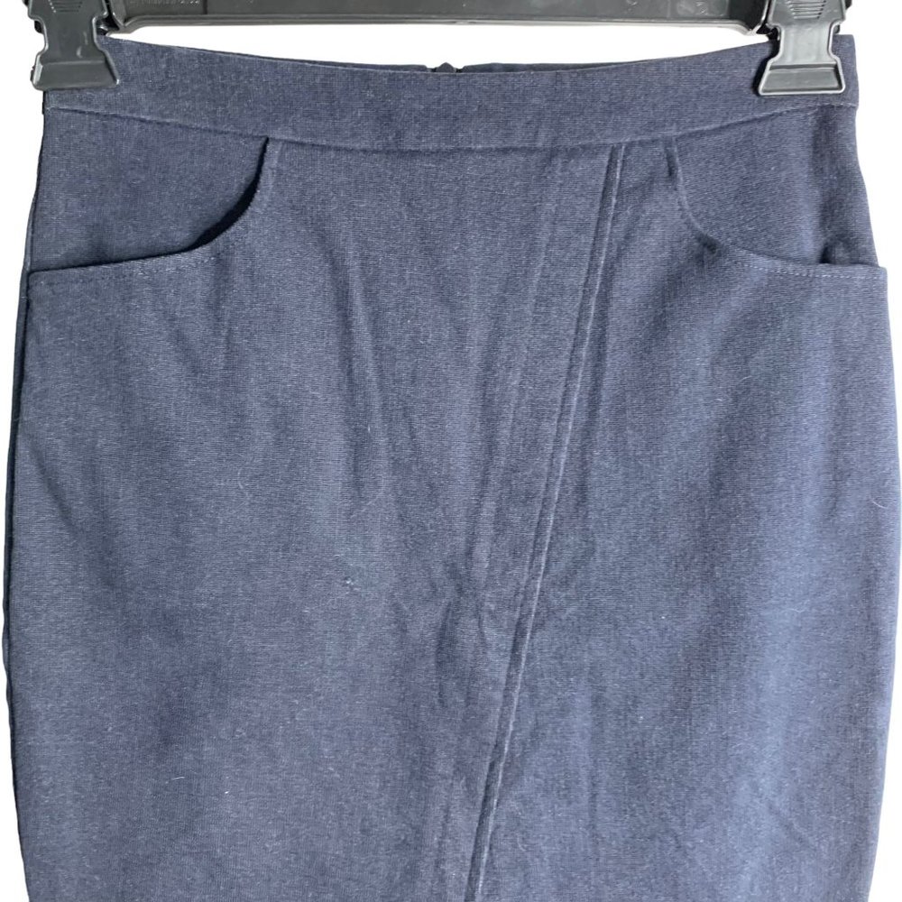 Mercy Micro Corduroy Mini Pencil Skirt S Blue Pockets Lined Ziper Flat Front - Picture 2 of 5